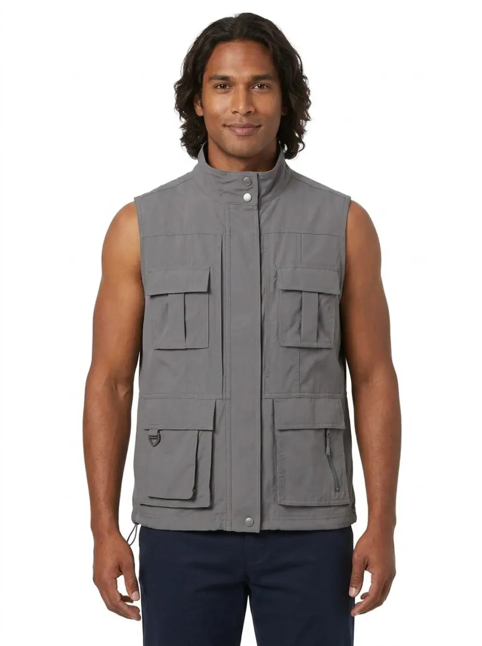 TravelSmith Gray  Full Zip Lined Sleeveless Vest Utility Men Size L